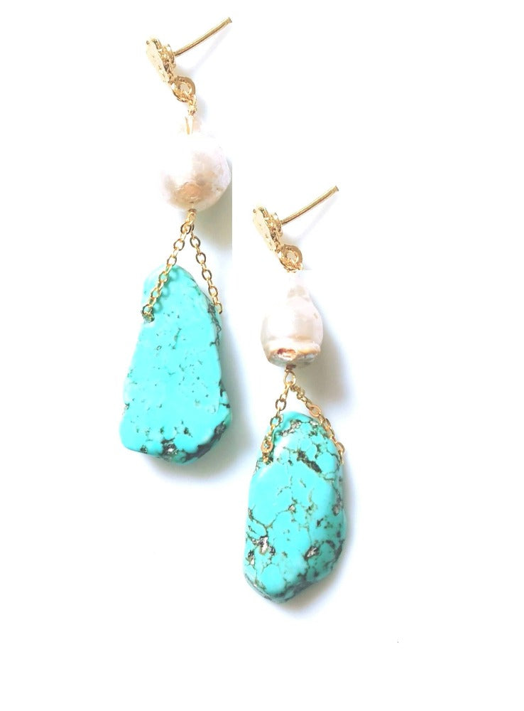 Bling Accessories Turquoise Stone With Baroque Pearl Earrings | Grab2Buy