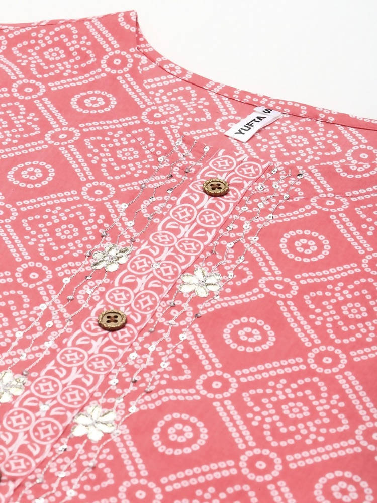 Yufta Women Pink Printed Regular Pure Cotton Kurta with Palazzo and Dupatta | Grab2Buy