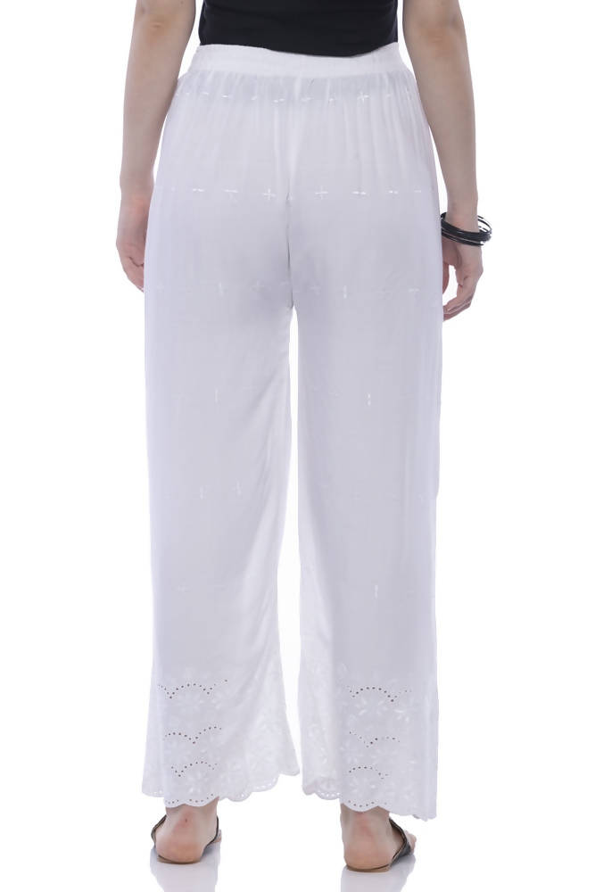 Mominos Fashion Rayon Cotton White Embroidery Chikan Palazzo | Grab2Buy
