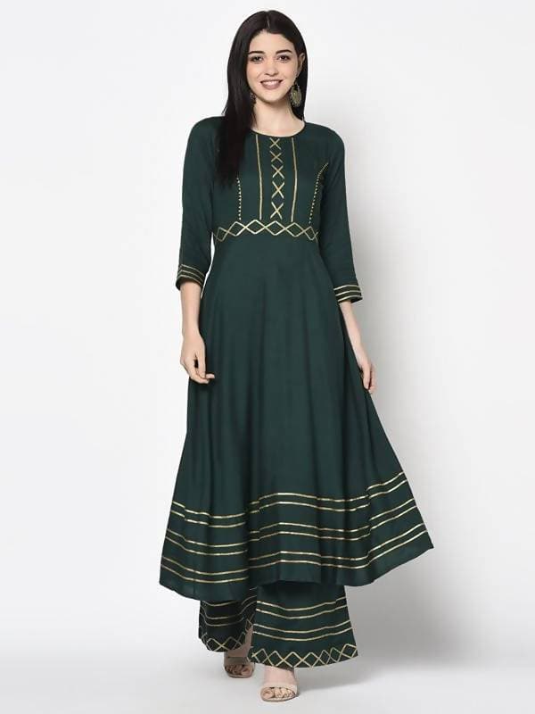Aniyah Rayon Bottle Green Color Anarkali Palazzo Set (AN-204K) | Grab2Buy