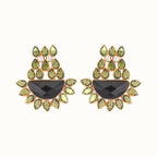 Nuyug 22K Gold Plated Dark Crystal Studded Contemporary Floral Shaped Stud Earrings | Grab2Buy