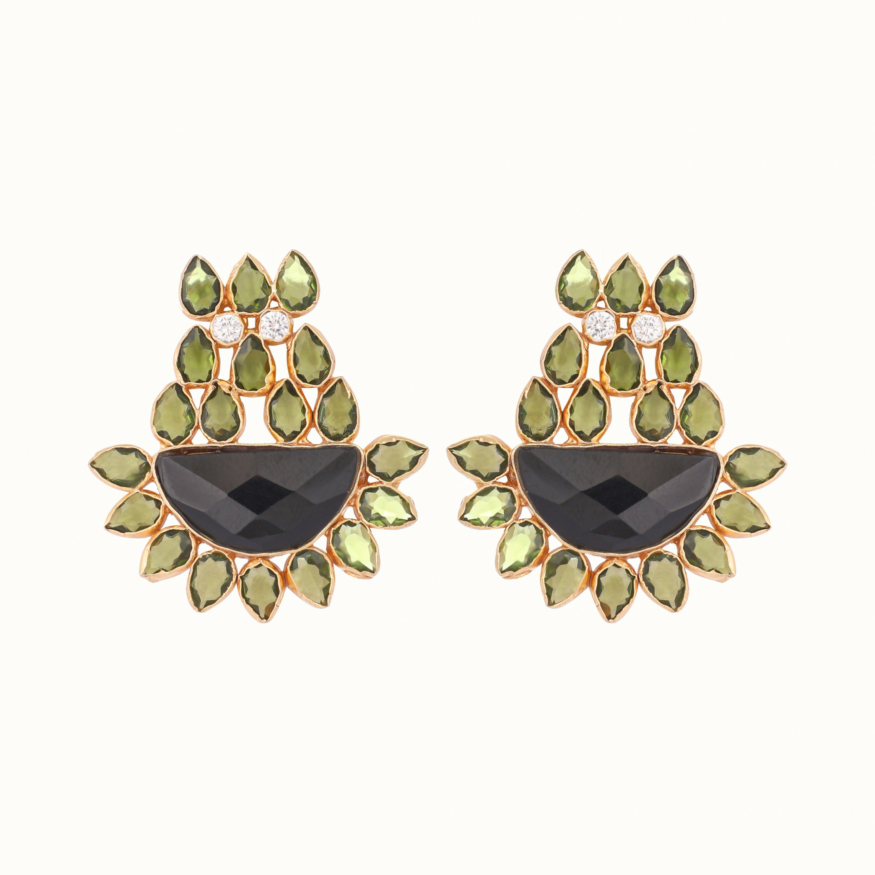 Nuyug 22K Gold Plated Dark Crystal Studded Contemporary Floral Shaped Stud Earrings | Grab2Buy