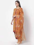 Myshka Women's Cotton Printed 3/4 Sleeve Round Neck Casual Multicolor Kurta Pant Dupatta Set | Grab2Buy