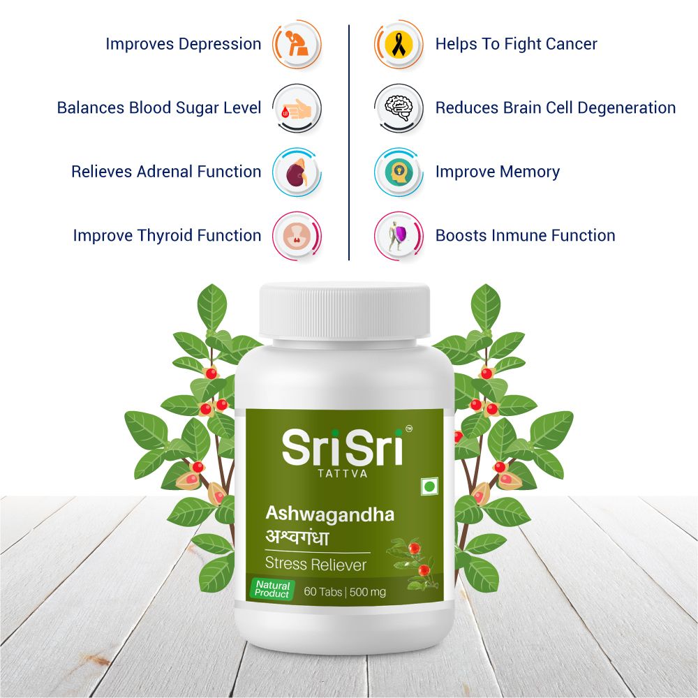 Sri Sri Tattva Ashwagandha Tablets | Traditional Ayurvedic Adaptogen, 100% Herbal