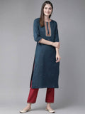 Yufta Navy Blue and Maroon Embroidered Kurta Palazzo Set | Grab2Buy