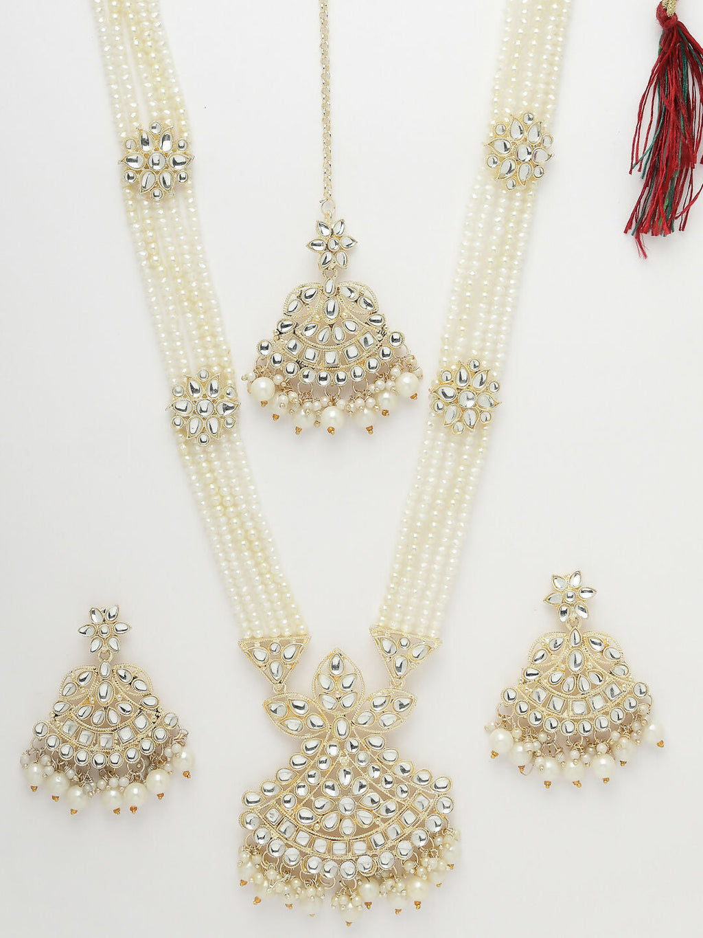 NVR Women's Gold-Polished Kundan-Studded Chandbali Earrings | Grab2Buy