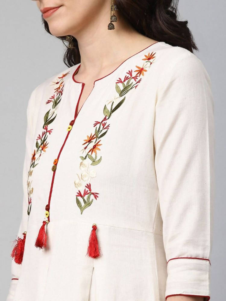Yufta Women Off-White Yoke Design Kurta with Trouser | Grab2Buy