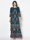 Aniyah Rayon Teal Blue Color Block Print Straight Kurta (AN-224K) | Grab2Buy