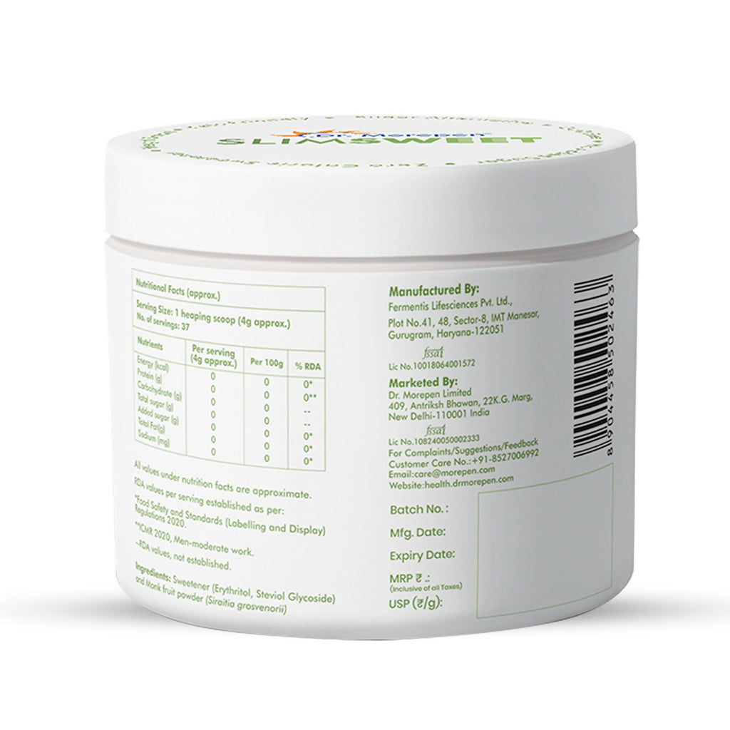 Dr. Morepen Slimsweet Natural Sugar Substitute with Stevia & Monk Fruit | Grab2Buy