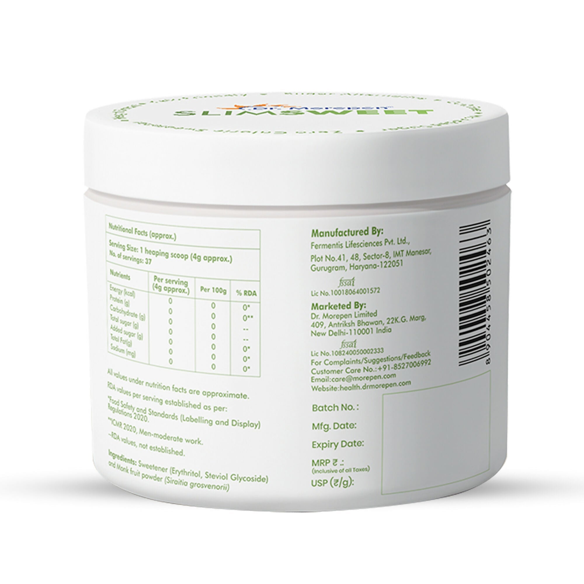 Dr. Morepen Slimsweet Natural Sugar Substitute with Stevia & Monk Fruit | Grab2Buy