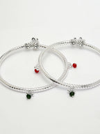 NVR Women's Set of 2 Silver-Plated Kada Anklets