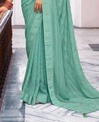 Sea Green Georgette Swaroski Work Saree With Unstitched Blouse Piece - Juhi | Grab2Buy
