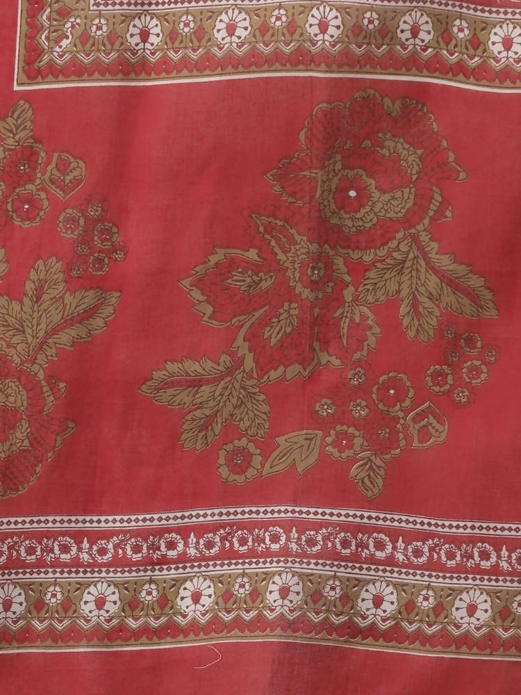 Yufta Women Maroon Floral Printed Regular Thread Work Pure Cotton Kurta with Palazzo & With Dupatta | Grab2Buy