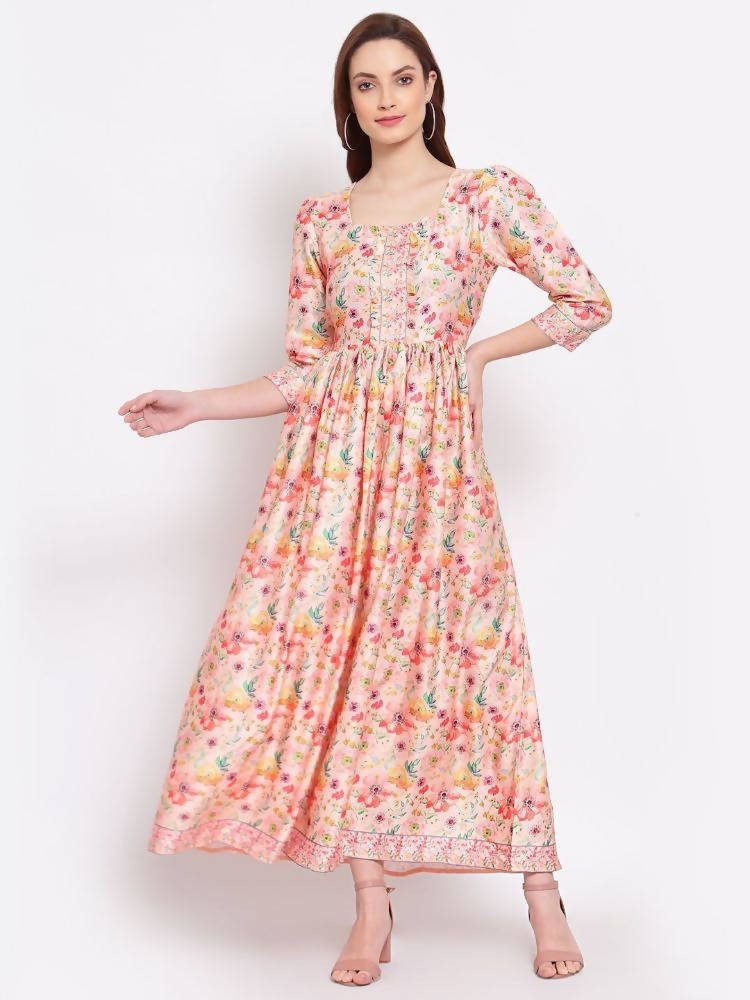 Myshka Women's Multi Printed Cotton Blend 3/4 Sleeve Squre Casual Dress | Grab2Buy