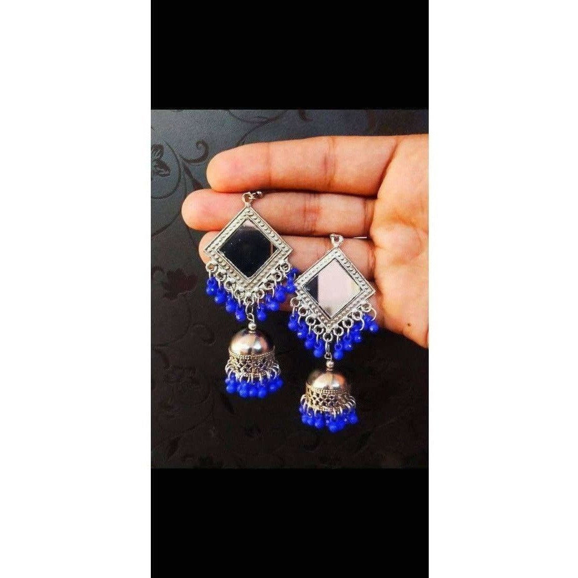 MS Fashion India Muskan Fancy Mirror work Blue Smart Earrings | Grab2Buy