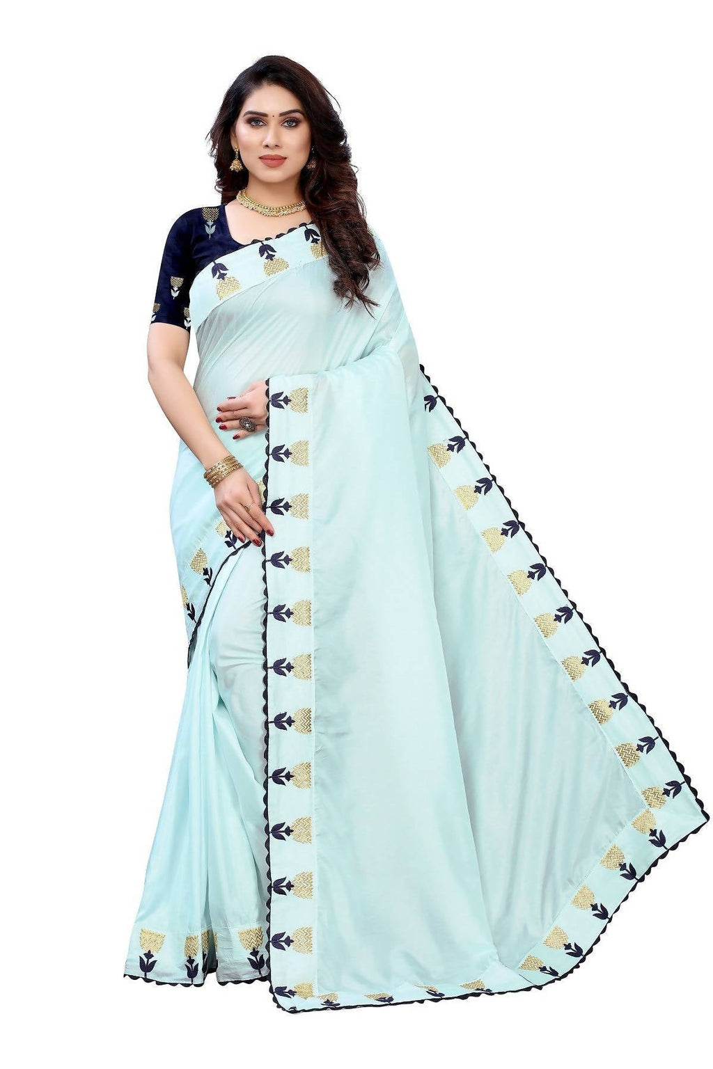 Vamika Sky Blue Dola Silk Embroidery Saree (GITIKA SKY BLUE) | Grab2Buy