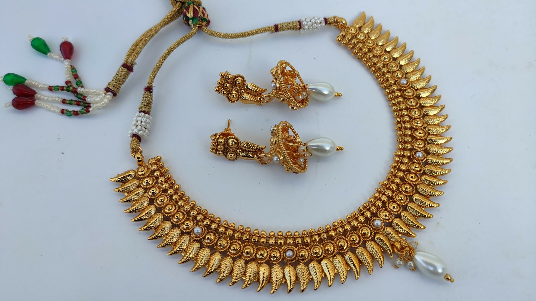 Metallic Necklace set with White Agate Stones | Grab2Buy