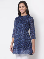 Myshka Women's Trendy Organza Printed 3/4 Sleeve Round Neck Casual Multicolor Tunic | Grab2Buy