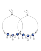 VOJ Set Of 2 Silver Plated Evil Eye Handcrafted Anklets
