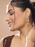 Gold-Toned White Kundan Contemporary Gold-Polished Drop Earrings - Ruby Raang | Grab2Buy