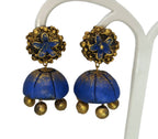 Terracota Beautiful Blue Terracotta Flower Studs with Jhumkas | Grab2Buy