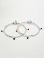 NVR Women's Set of 2 Silver-Plated Kada Anklets