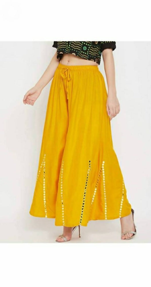 Mominos Fashion Yellow Mirror Work Palazzo | Grab2Buy