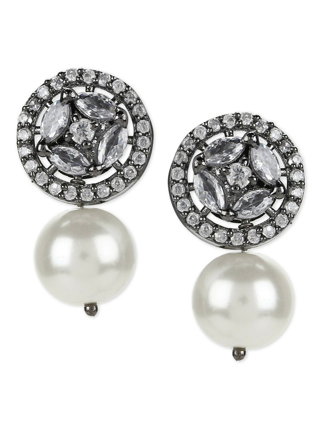 Pearl Stone Earrings in Silver Tone- Ruby Raang | Grab2Buy