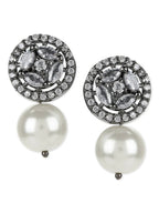 Pearl Stone Earrings in Silver Tone- Ruby Raang | Grab2Buy