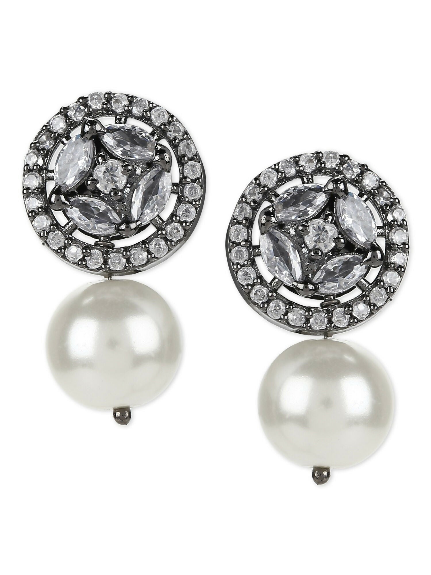 Pearl Stone Earrings in Silver Tone- Ruby Raang | Grab2Buy