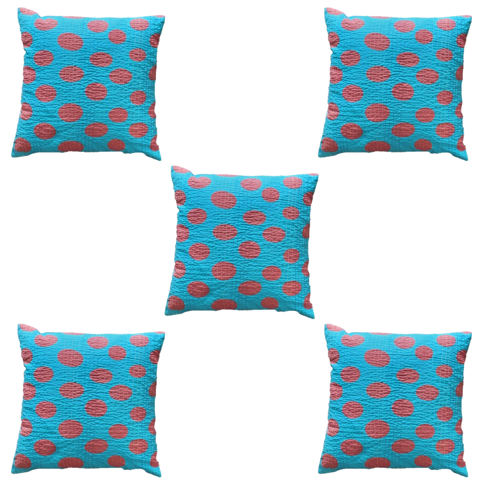 The Decor Nook Turquoise Blue Base With Red Circles Print Cushion Cover | Grab2Buy