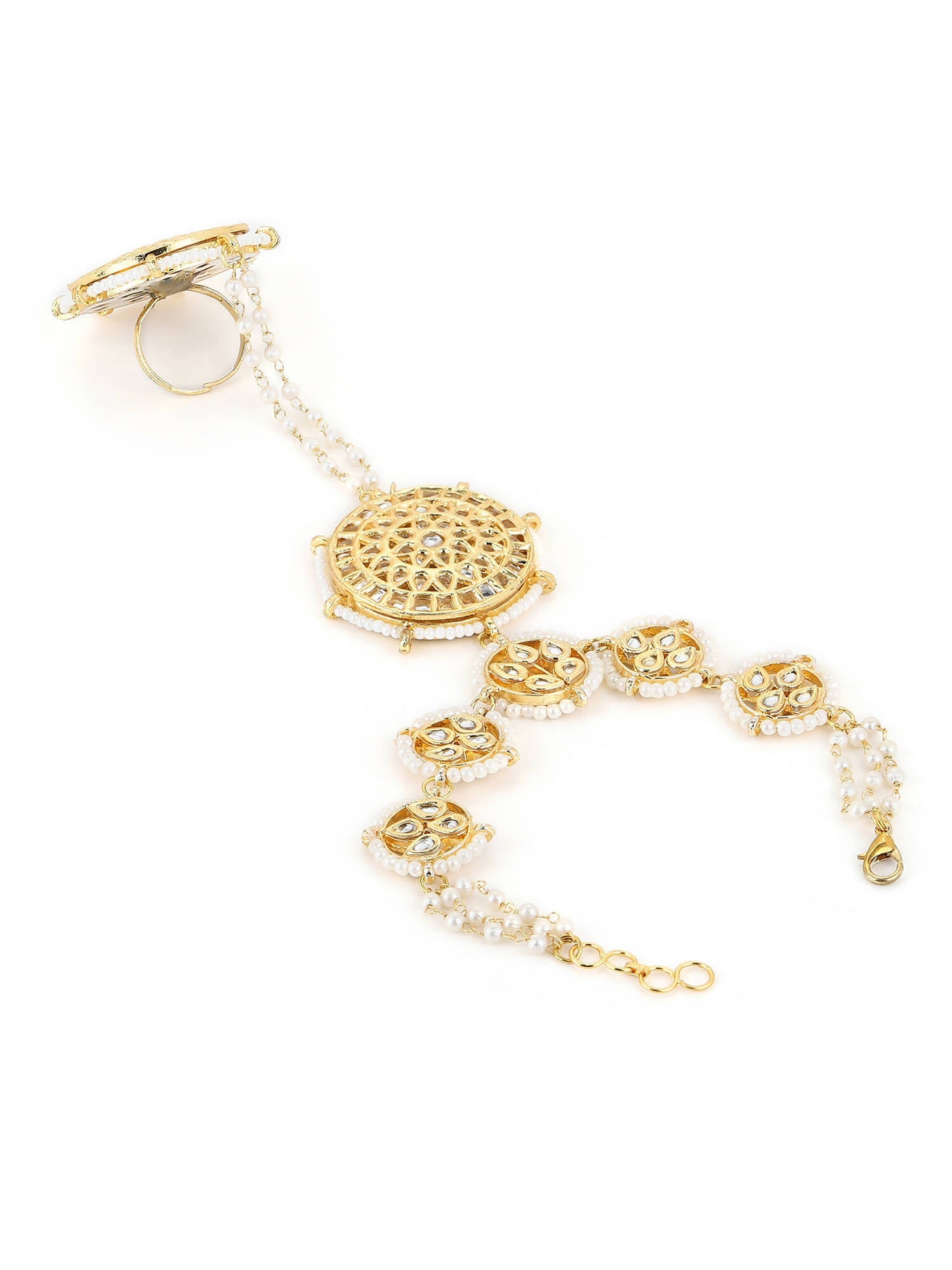 Women's Gold-Toned White Brass Kundan Gold-Polished Charm Bracelet - Ruby Raang | Grab2Buy