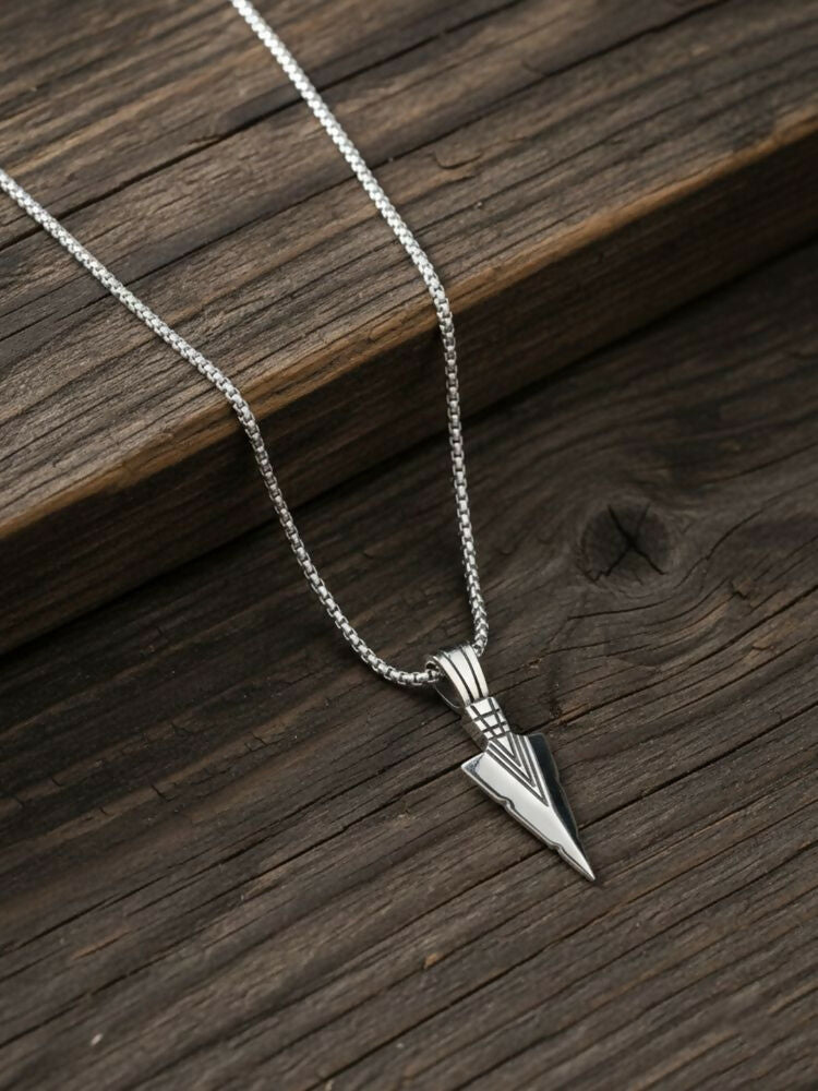 NVR Men's Arrow Shaped Silver Plated Pendant with Chain | Grab2Buy