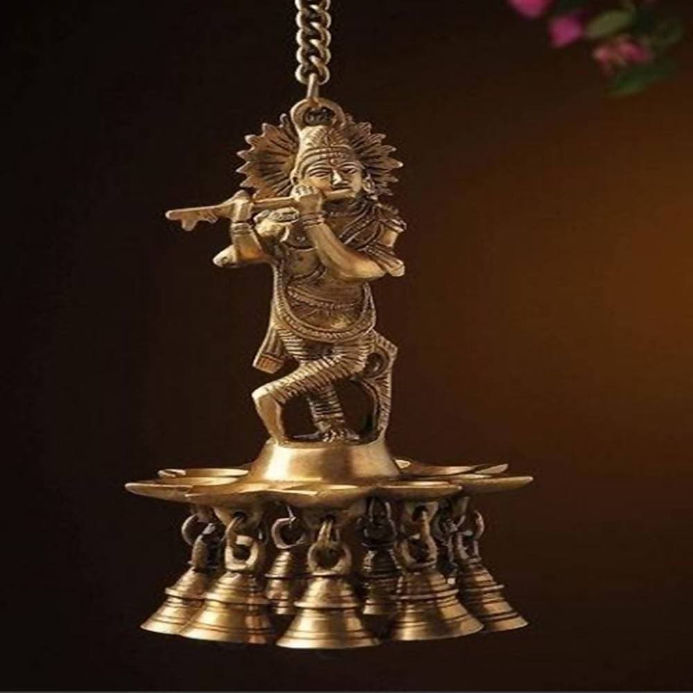 Puja N Pujari Krishna Hanging Diya with Bells For Pooja Room | Grab2Buy