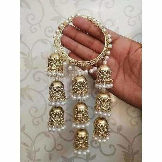 MS Fashion India Three Steps Jhumkas With White Pearls Hanging Bangles | Grab2Buy