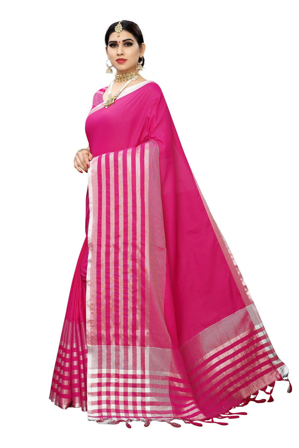Vamika Pink Cotton Silk Weaving Saree (Twitter Pink) | Grab2Buy