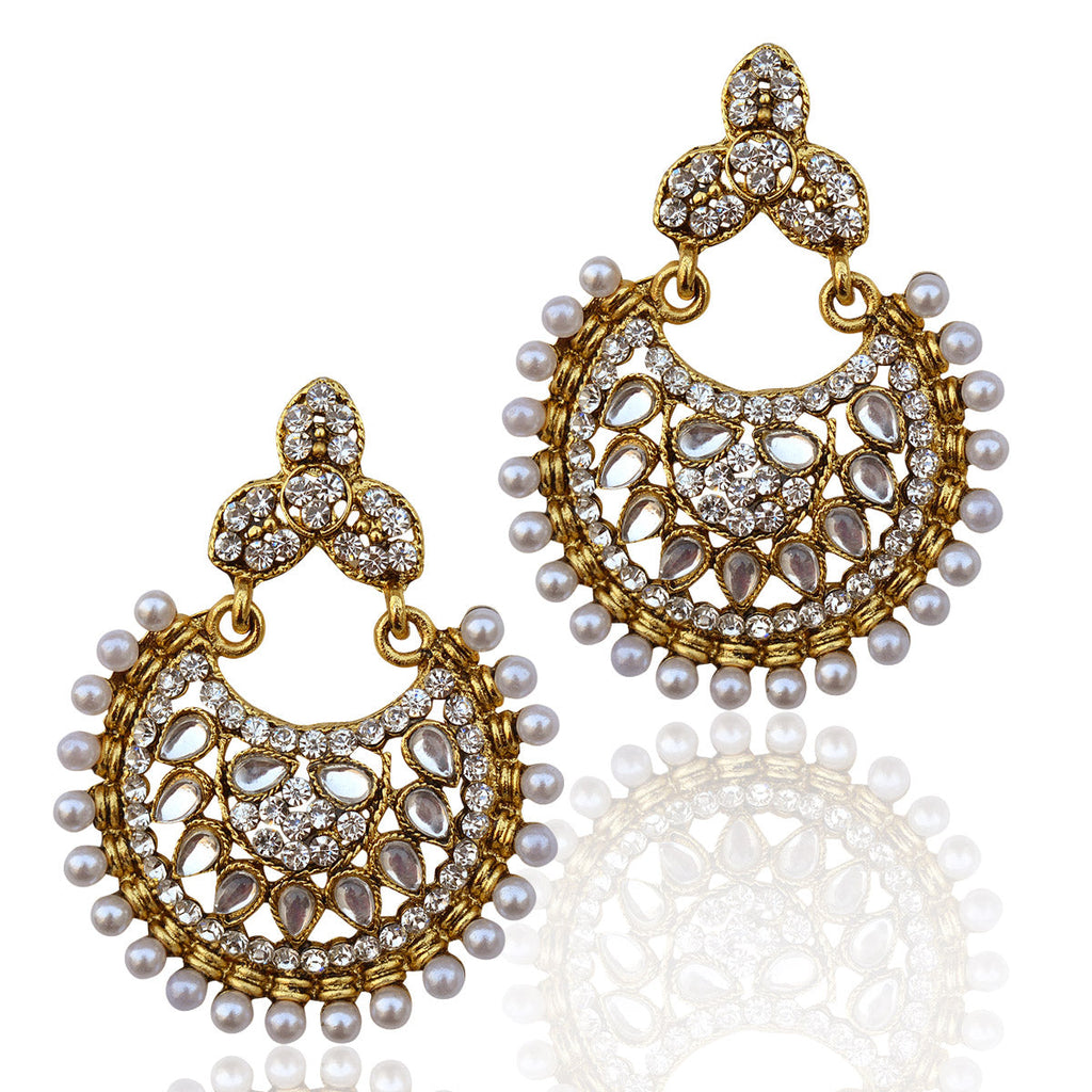 Gold-Polished Alloy Traditional Look Pearl Studded Earrings - The Pari | Grab2Buy