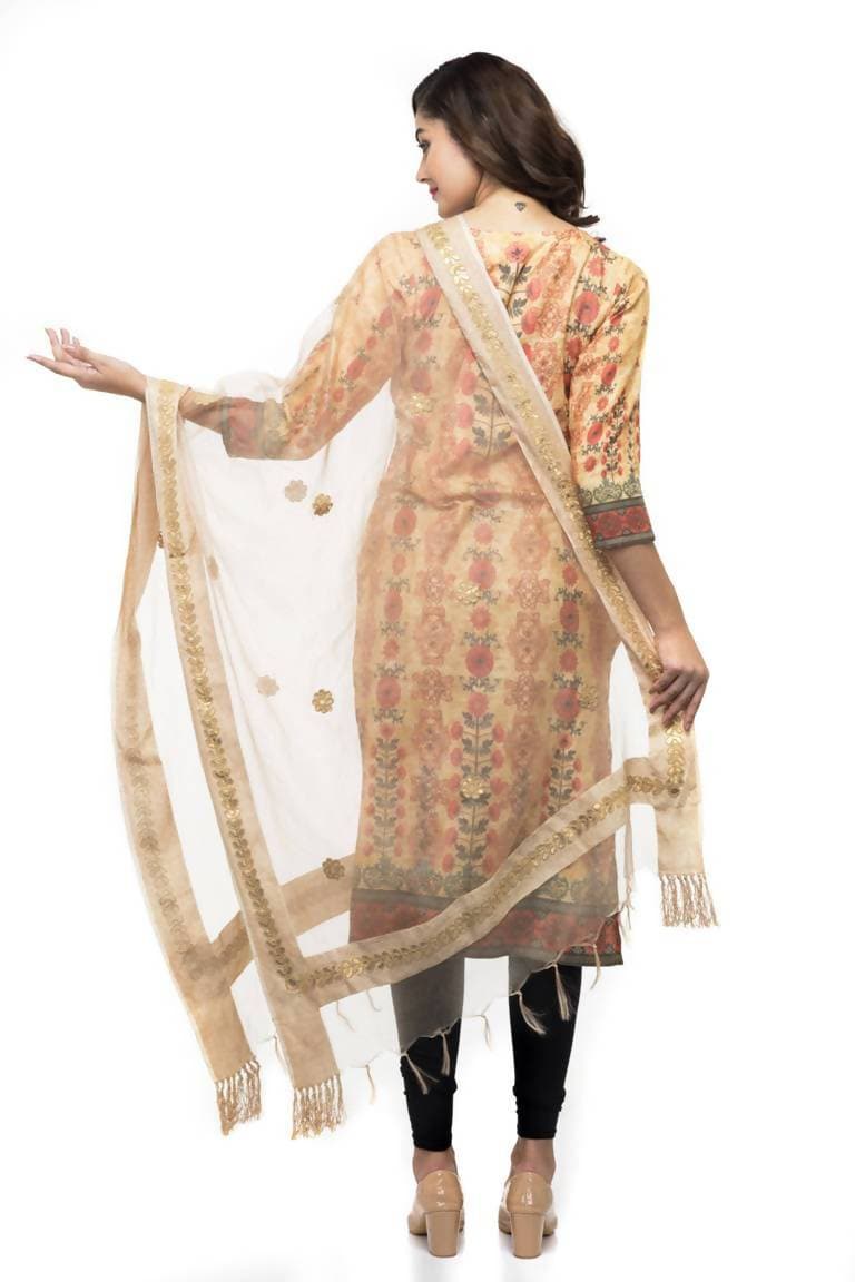 A R Silk Women's Orgenza Cotton Gota Work Golden Fancy Dupatta | Grab2Buy