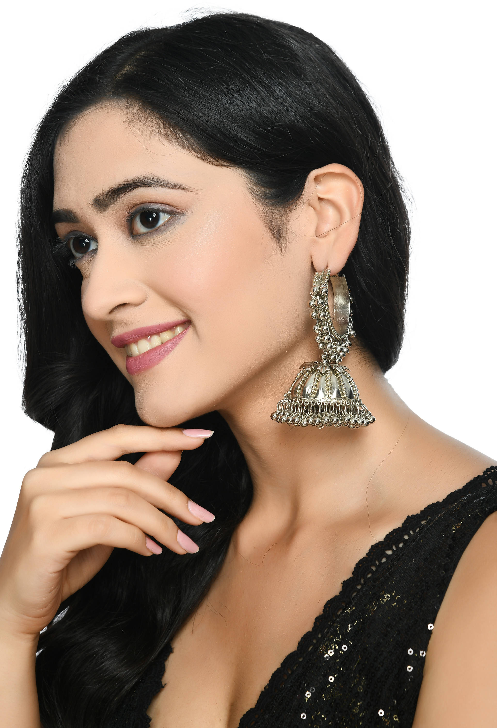 Mominos Fashion Johar Kamal Oxidised Silver-Plated With Ghungroo Jhumkas | Grab2Buy