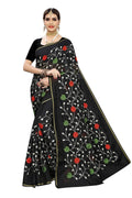 Vamika Black Chanderi Cotton Red Flowers Embroidery Saree | Grab2Buy