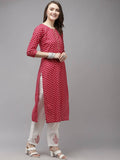 Yufta Women Pink And White Printed Kurta with Trouser & With Dupatta | Grab2Buy