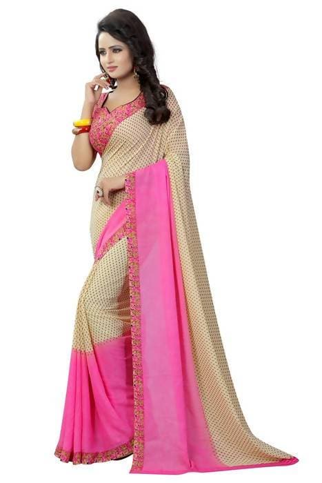 Vamika Pink and White Georgette Printed Contemporary Saree (PADING PINK) | Grab2Buy