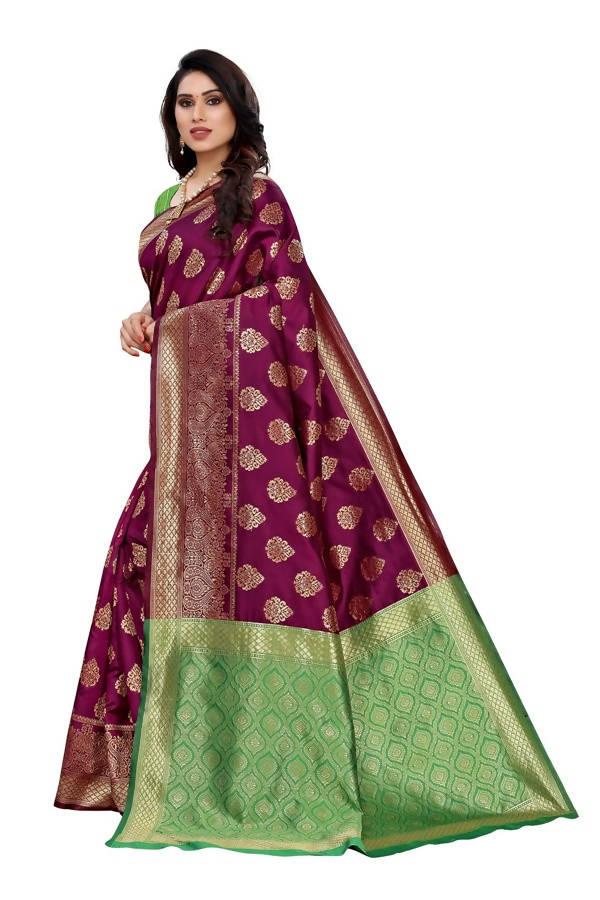 Vamika Banarasi Jacquard Weaving Wine Saree (Dangal Wine) | Grab2Buy