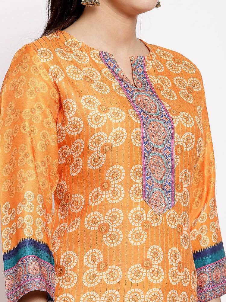 Myshka Women's Multi Cotton Printed 3/4 Sleeve Round Neck Casual Kurta | Grab2Buy