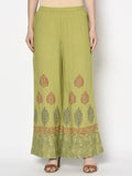 Aniyah Rayon Parrot Green Color Block Print Flared Slip-On Palazzo (AN-196K) | Grab2Buy