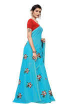Vamika Chanderi Cotton Embroidery Sky Blue Saree (MOGRA SKYBLUE) | Grab2Buy