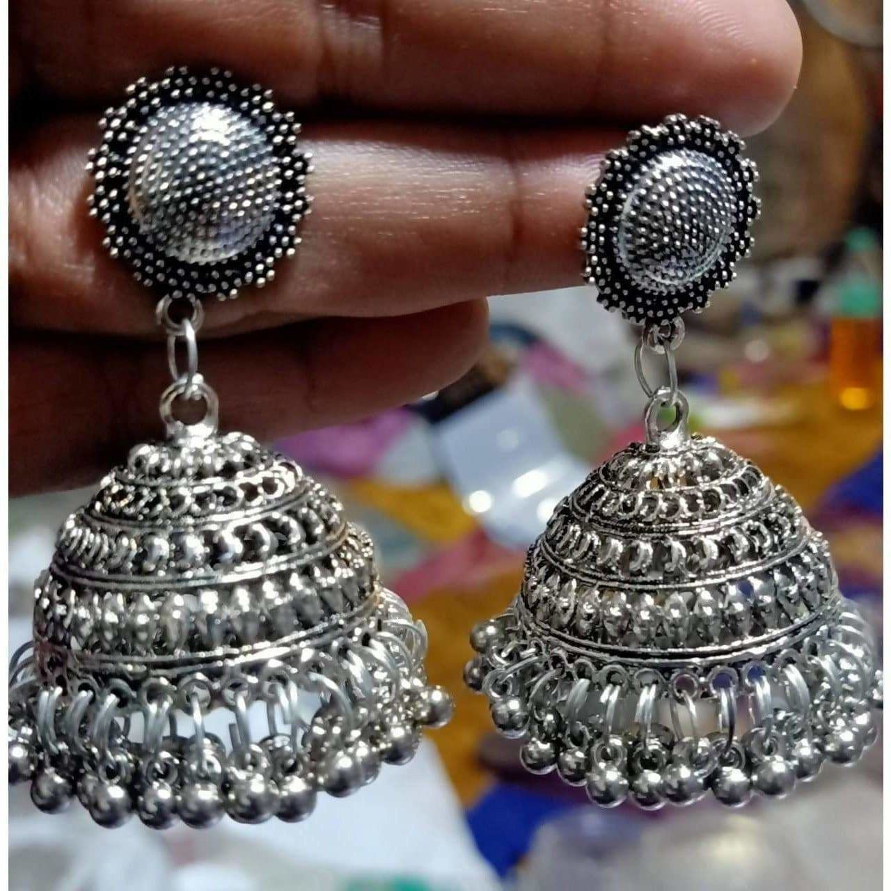 MS Fashion India Oxidized Designer Crafted Traditional Jhumka Brass Jhumki Earrings | Grab2Buy