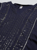 Yufta Women Navy Blue Regular Sequinned Kurta with Palazzo | Grab2Buy