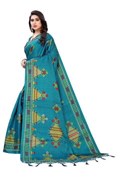 Vamika Blue Kalamkari Print With Jhalar Khadi Silk Saree (KITE BLUE) | Grab2Buy
