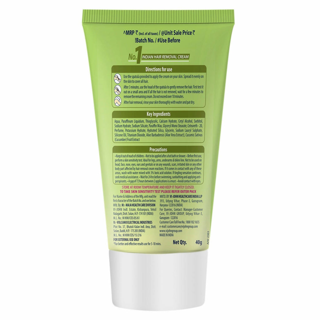 VI-JOHN Feather Touch Cucumber & Aloevera Hair Removal Cream for Women for Sensitive Skin Suitable for Legs, Underarms, Bikini Line, Arms